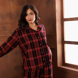 PLAID LAMÉ COTTON PYJAMA SET- GARNET
