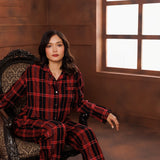 PLAID LAMÉ COTTON PYJAMA SET- GARNET
