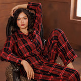 PLAID LAMÉ COTTON PYJAMA SET- GARNET