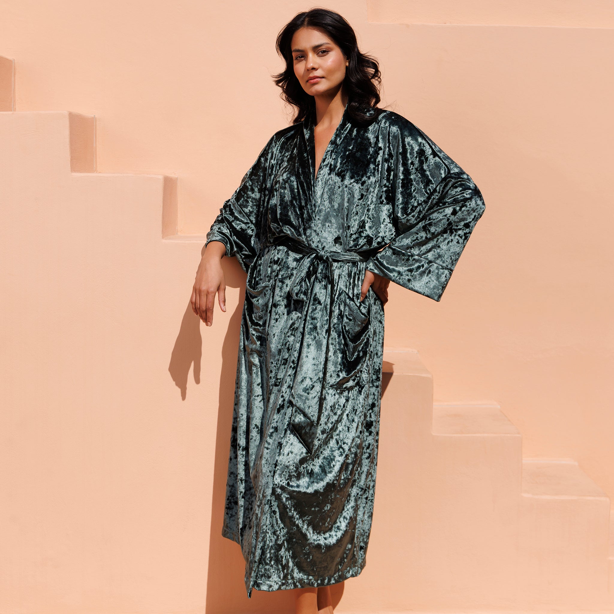Jade Robe With Pockets VELVET ROBE- Jade