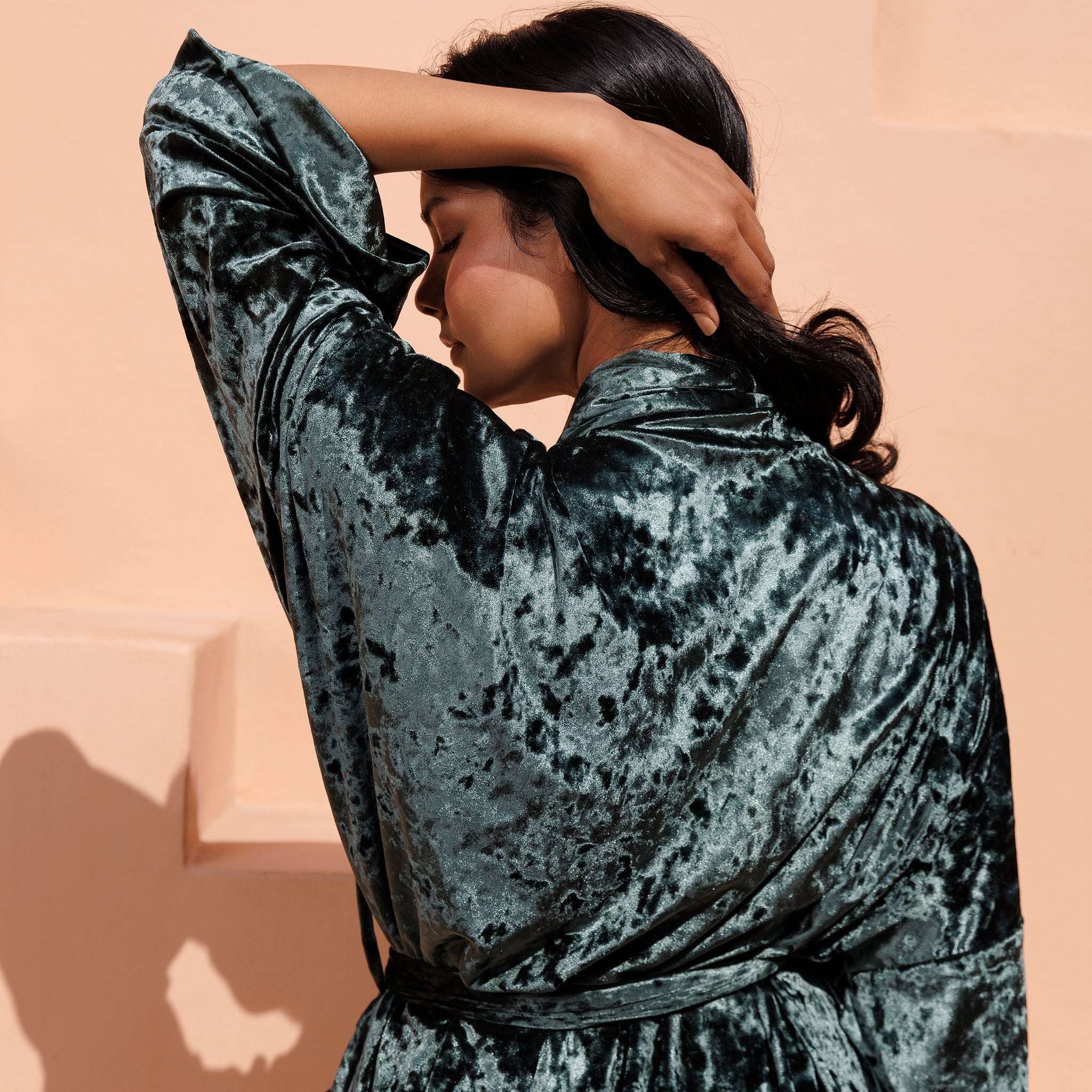 Jade Robe With Pockets VELVET ROBE- Jade