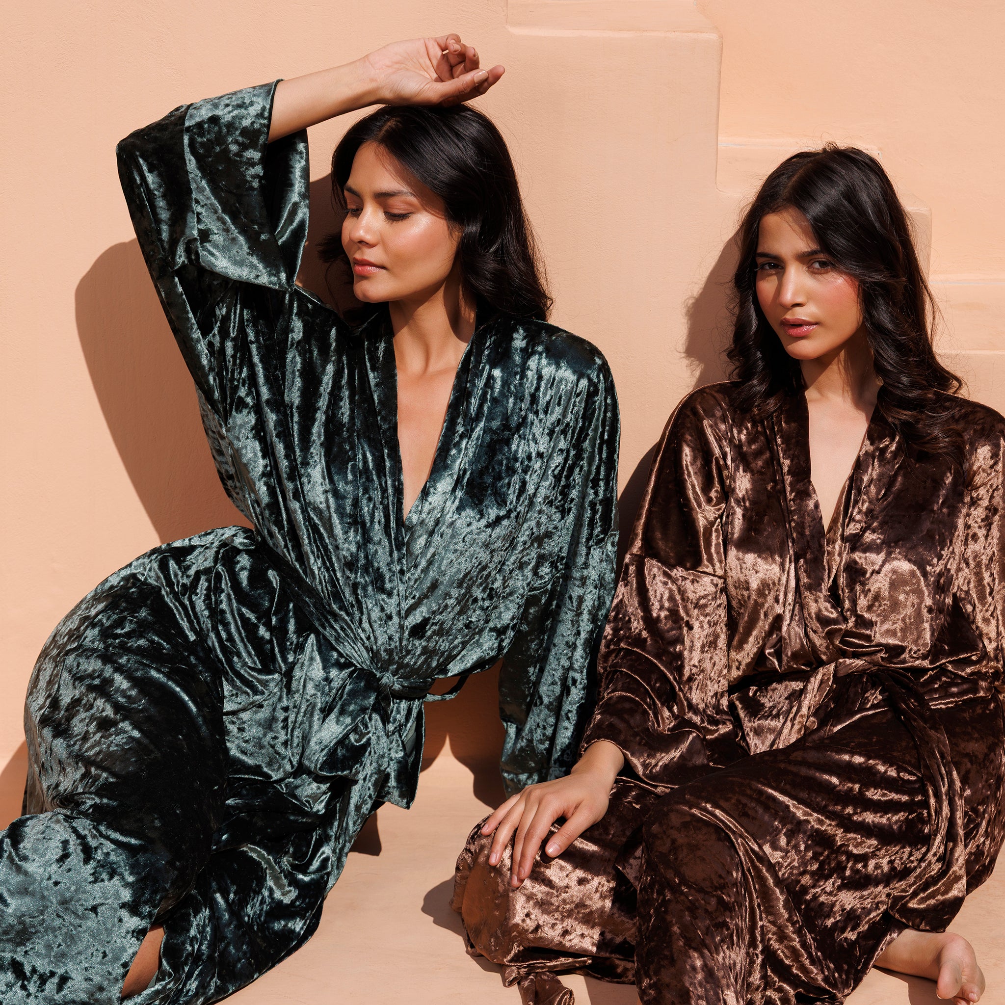 Jade Robe With Pockets VELVET ROBE- Jade