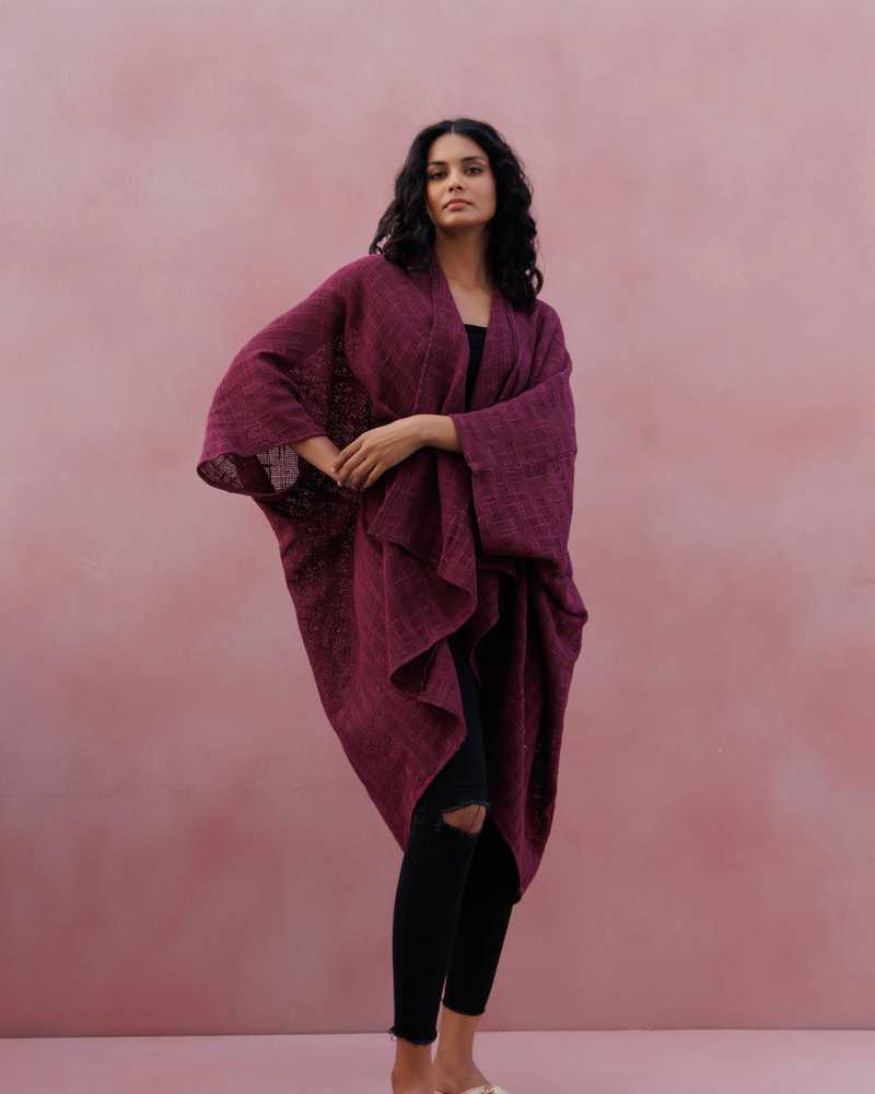 Radha rani hemp cotton kimono - plum - Gaudy & Prim
