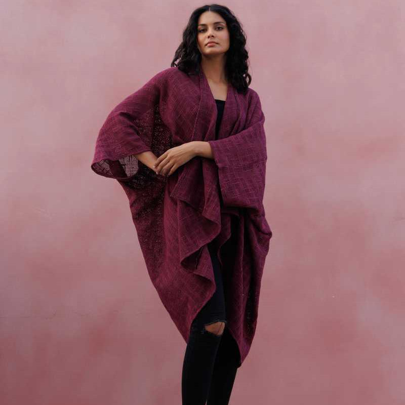 Radha rani hemp cotton kimono - plum - Gaudy & Prim
