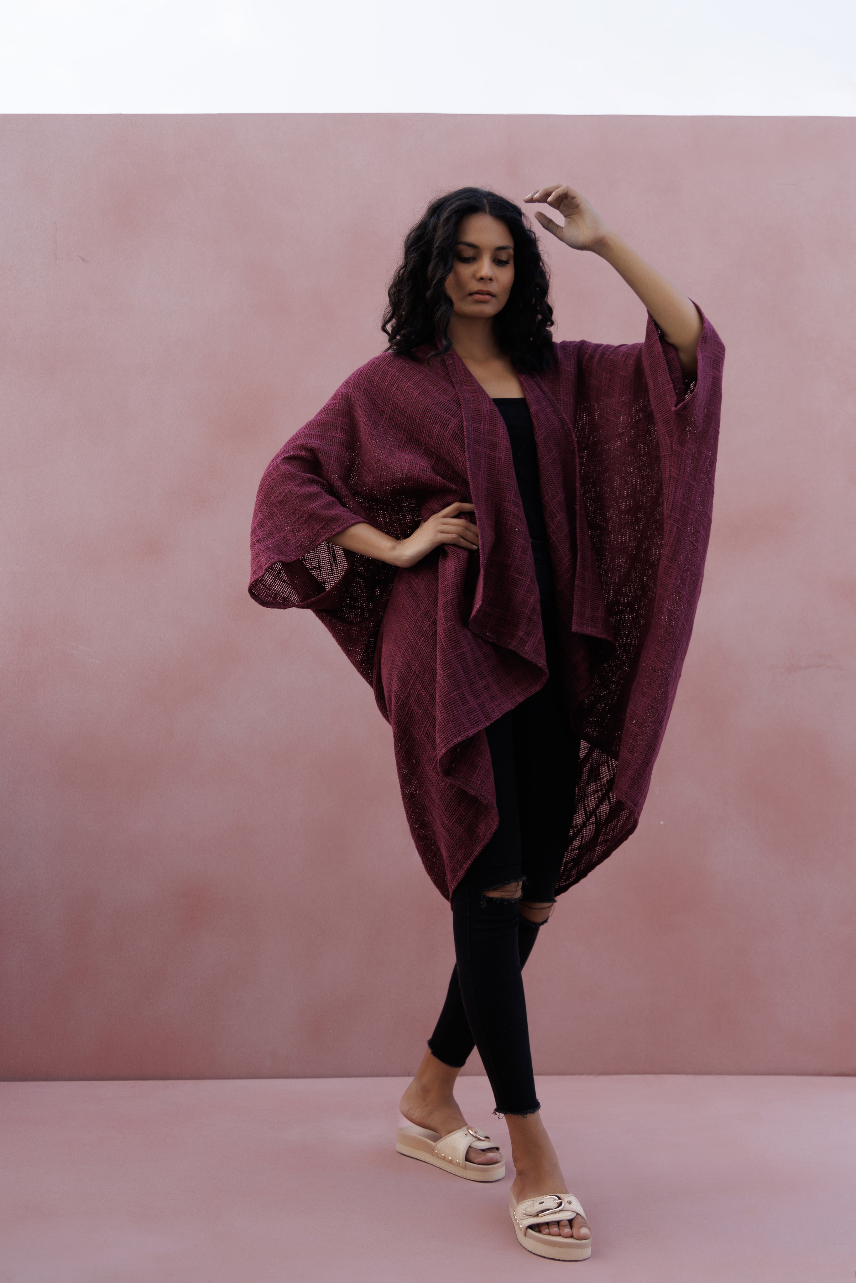 Radha rani hemp cotton kimono - plum - Gaudy & Prim