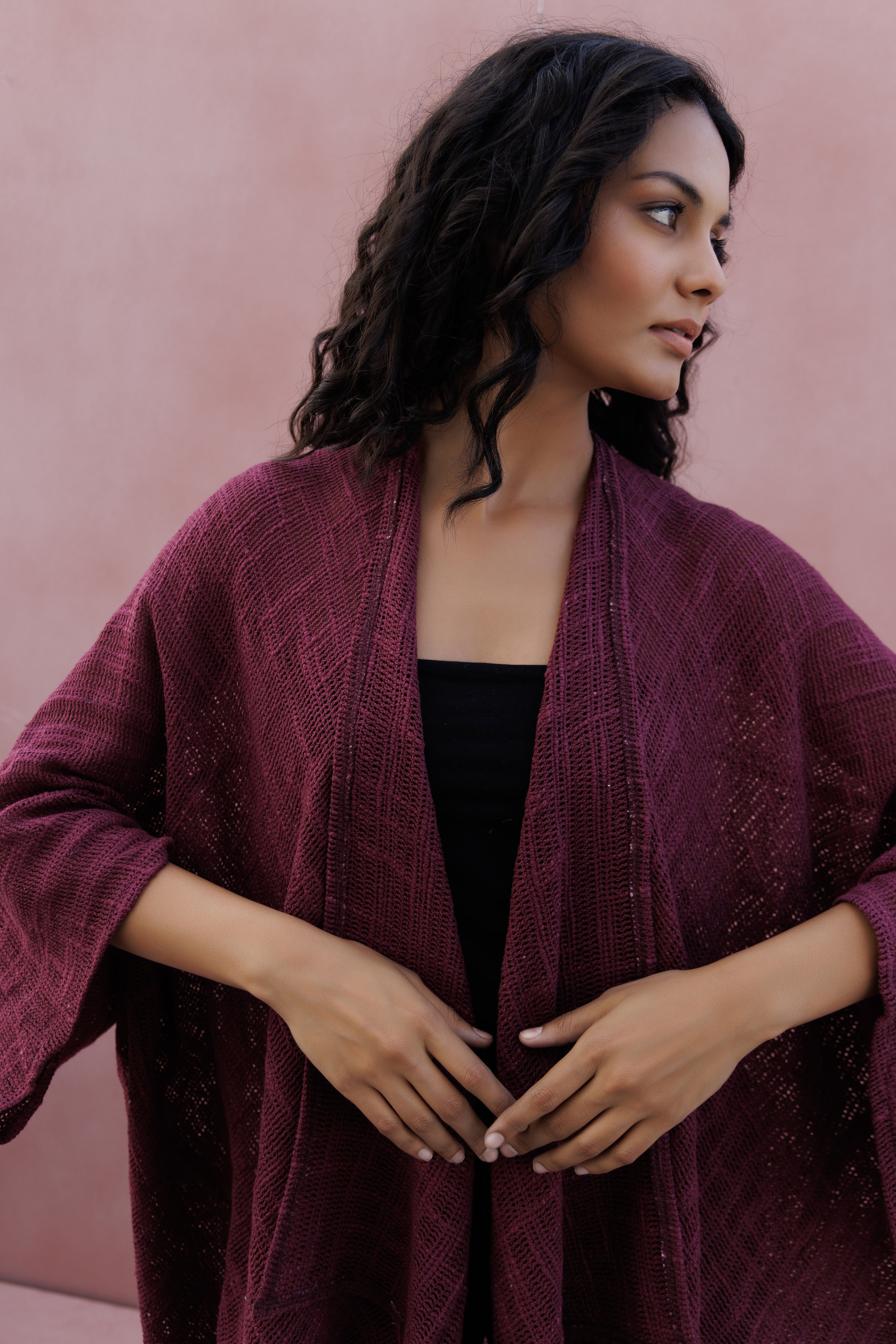 Radha rani hemp cotton kimono - plum - Gaudy & Prim