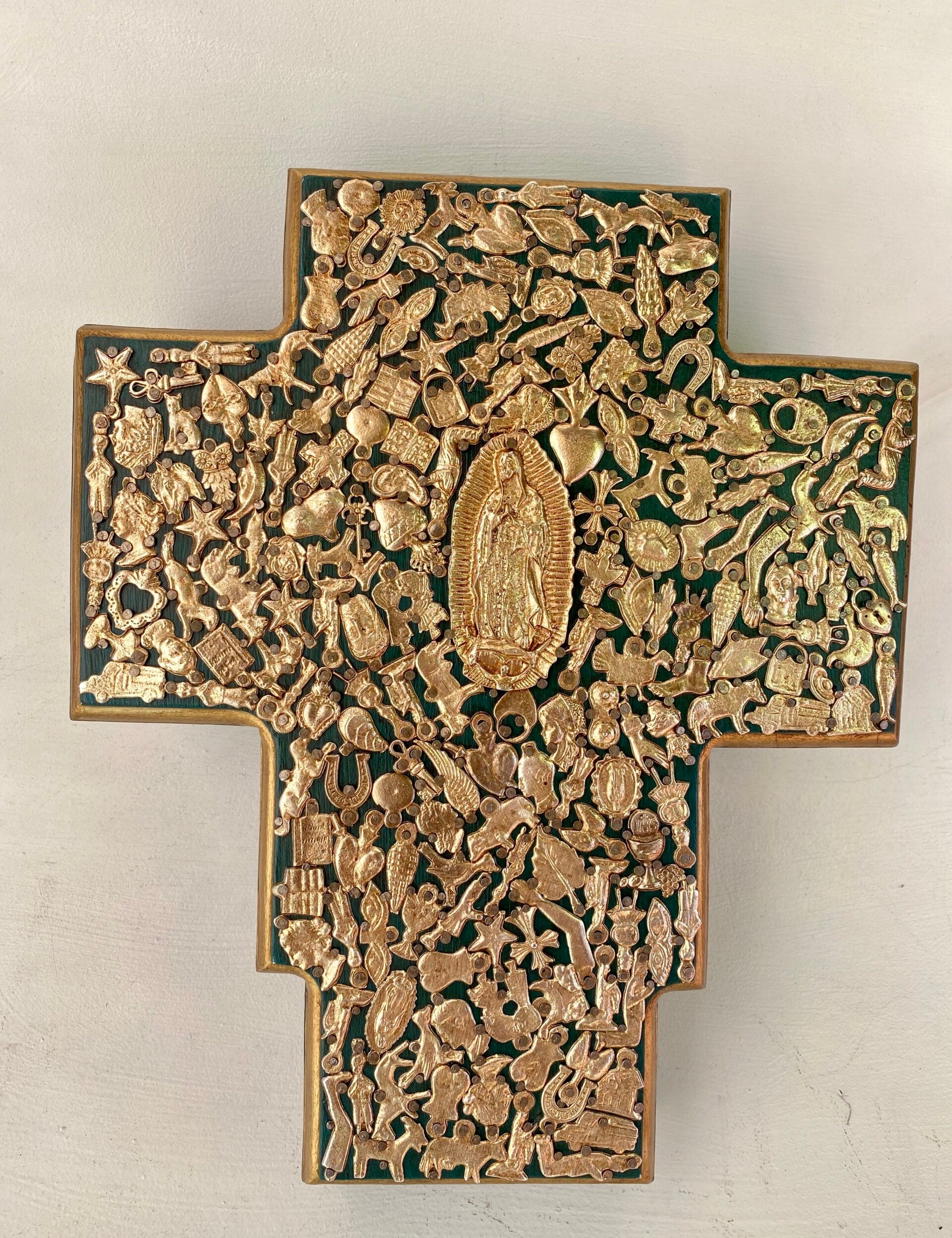 Mexican Blue Cross Large with Milagros - Gaudy & Prim