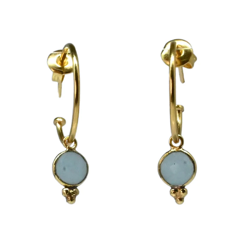 Euro Gold Hoop Earrings Petite Gemstone