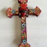 Mexican Antique Look Cross with Tin Heart - Gaudy & Prim