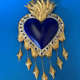 Mexican Tin Cobalt Blue Heart with Hangings