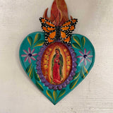 Mexican Tin Virgin With Butterfly