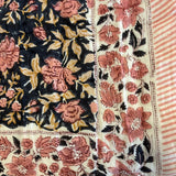 Cotton Block Print Quilt Garden Rose and Stripe