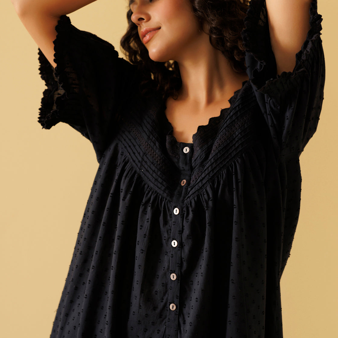 Peony Organic Cotton Nightie Ebony