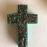 Small Mexican Wooden Cross Turquoise with Milagros - Gaudy & Prim