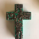 Small Mexican Wooden Cross Turquoise with Milagros - Gaudy & Prim