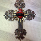 Mexican Tin Cross with Red Heart