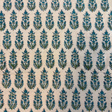Hand Block Printed Bedding- Teal flower on cream