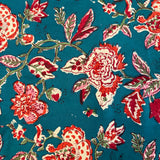 Hand Block Printed Bedding- Blue and red floral