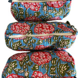 Cosmetic Bag - Block Print Blue and Red Floral