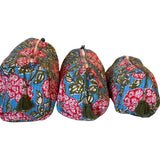 Cosmetic Bag - Block Print Blue and Red Floral