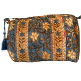 Cosmetic Bag - Block Print Taupe and Teal