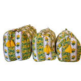 Cosmetic Bag - Block Print Light Green and White Stripe