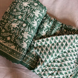 Cotton Block Print Quilt Emerald Peacock