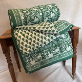 Cotton Block Print Quilt Emerald Peacock