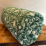 Cotton Block Print Quilt Emerald Peacock