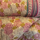 Cotton Block Print Quilt Queen Size Spring Flowers