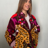Suzani Velvet Jacket Short -Tigers