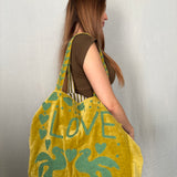 Velvet 'LOVE' Tote - Lime Velvet with Green Writing