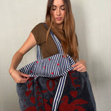 Velvet 'LOVE' Tote - Navy Velvet with Burgundy Detail