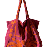 Velvet 'LOVE' Tote - Pink Velvet with Orange Detail