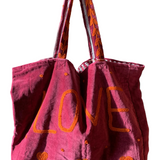 Velvet 'LOVE' Tote - Pink Velvet with Orange Detail