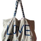 Velvet 'LOVE' Tote - Mint Velvet with Blue Detail
