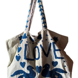 Velvet 'LOVE' Tote - Mint Velvet with Blue Detail
