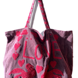 Velvet 'LOVE' Tote - Brown Velvet with Burgundy Detail