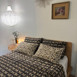 Hand Block Printed Bedding- Black and White Lotus