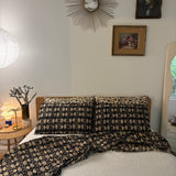 Hand Block Printed Bedding- Black and White Lotus