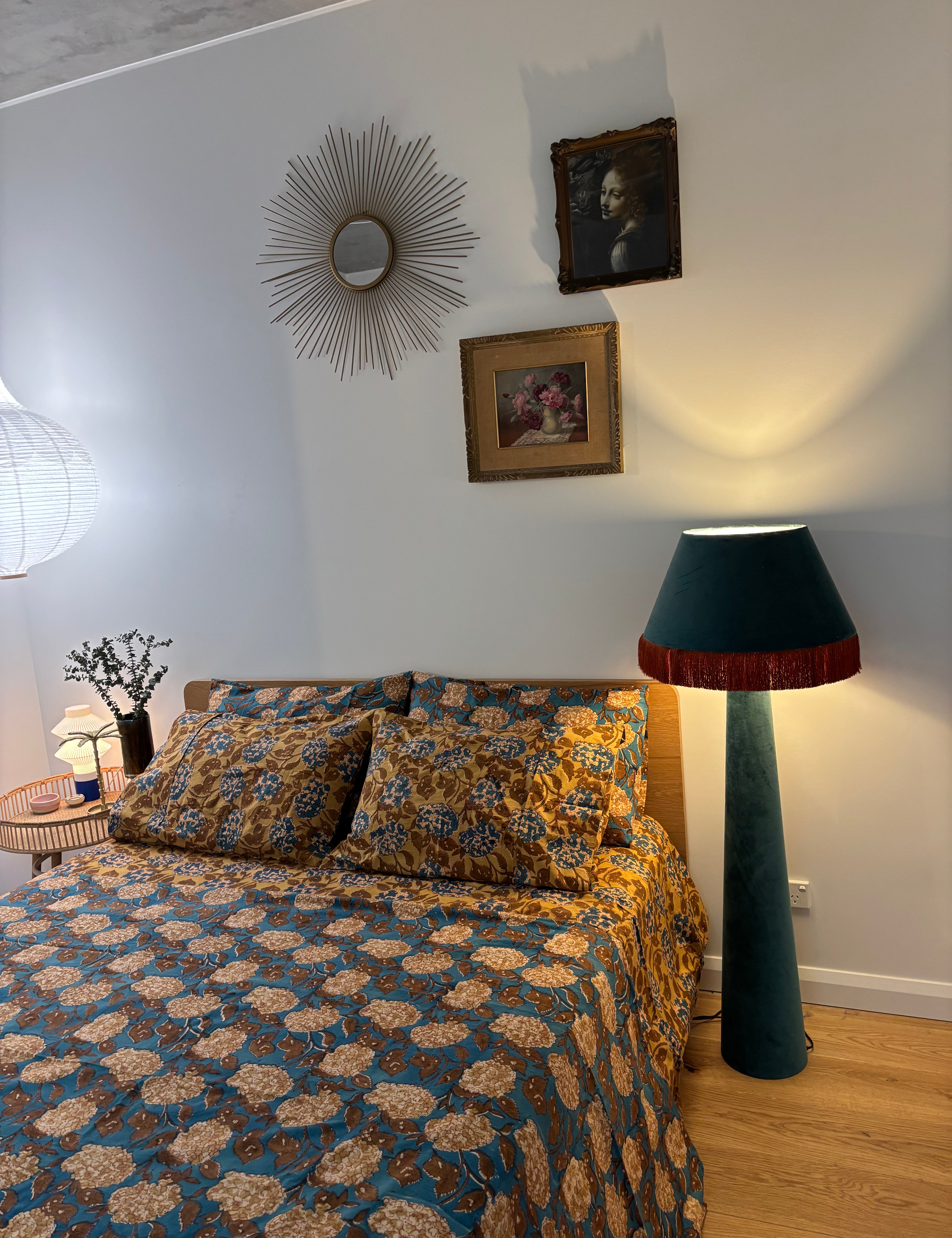 Hand Block Printed Bedding-Teal Hydrangea