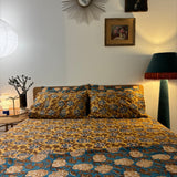Hand Block Printed Bedding-Teal Hydrangea