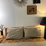 Hand Block Printed Bedding- Teal flower on cream