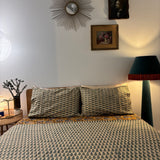 Hand Block Printed Bedding- Teal flower on cream