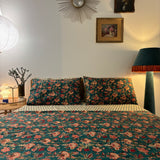 Hand Block Printed Bedding- Blue and red floral