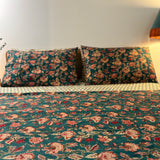 Hand Block Printed Bedding- Blue and red floral