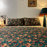 Hand Block Printed Bedding- Blue and red floral