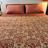 Hand Block Printed Bedding- Pink and Green Floral