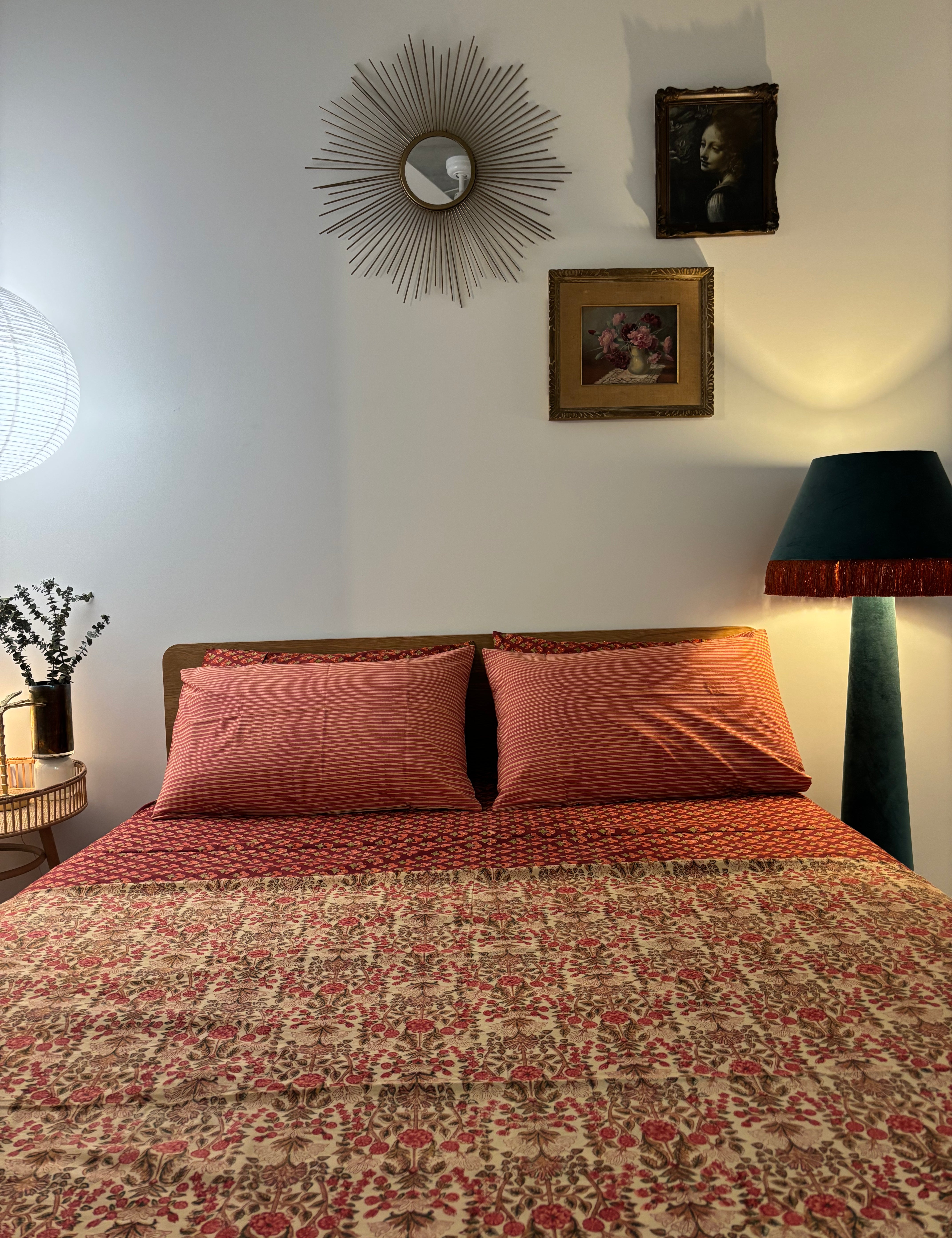 Hand Block Printed Bedding- Pink and Green Floral