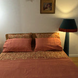 Hand Block Printed Bedding- Pink and Sand Stripe